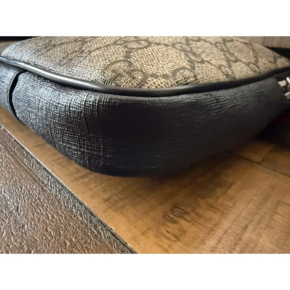 Gucci GG Supreme Double Web Belt Bag Men's Brown Canvas Italy Crossbody W/COA